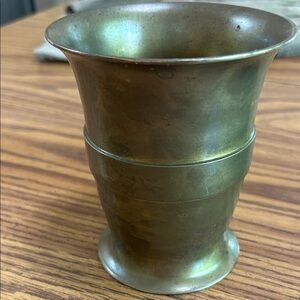 Antique Brass Mortar or Vase - Greenish Brass Finish